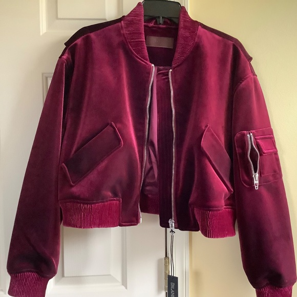BLANK NYC Velvet Crop Bomber Jacket Burgundy SZ L - Picture 11 of 16